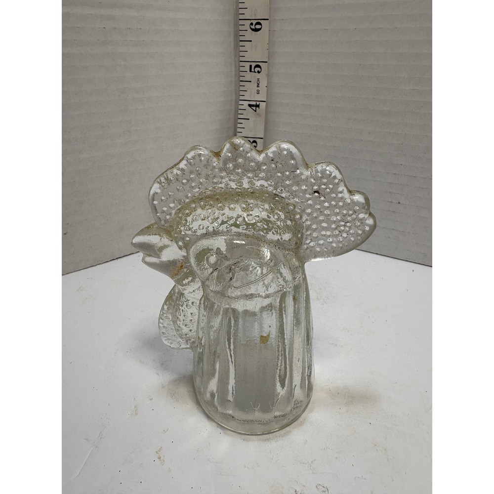Clear Pressed Glass Rooster Head Figurine Farmhouse Decor Jar Lid Vintage